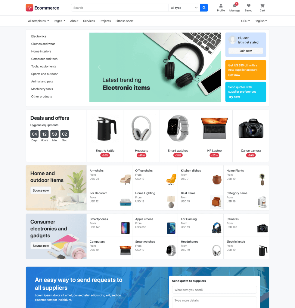 E-commerce shop mobile app design screenshot