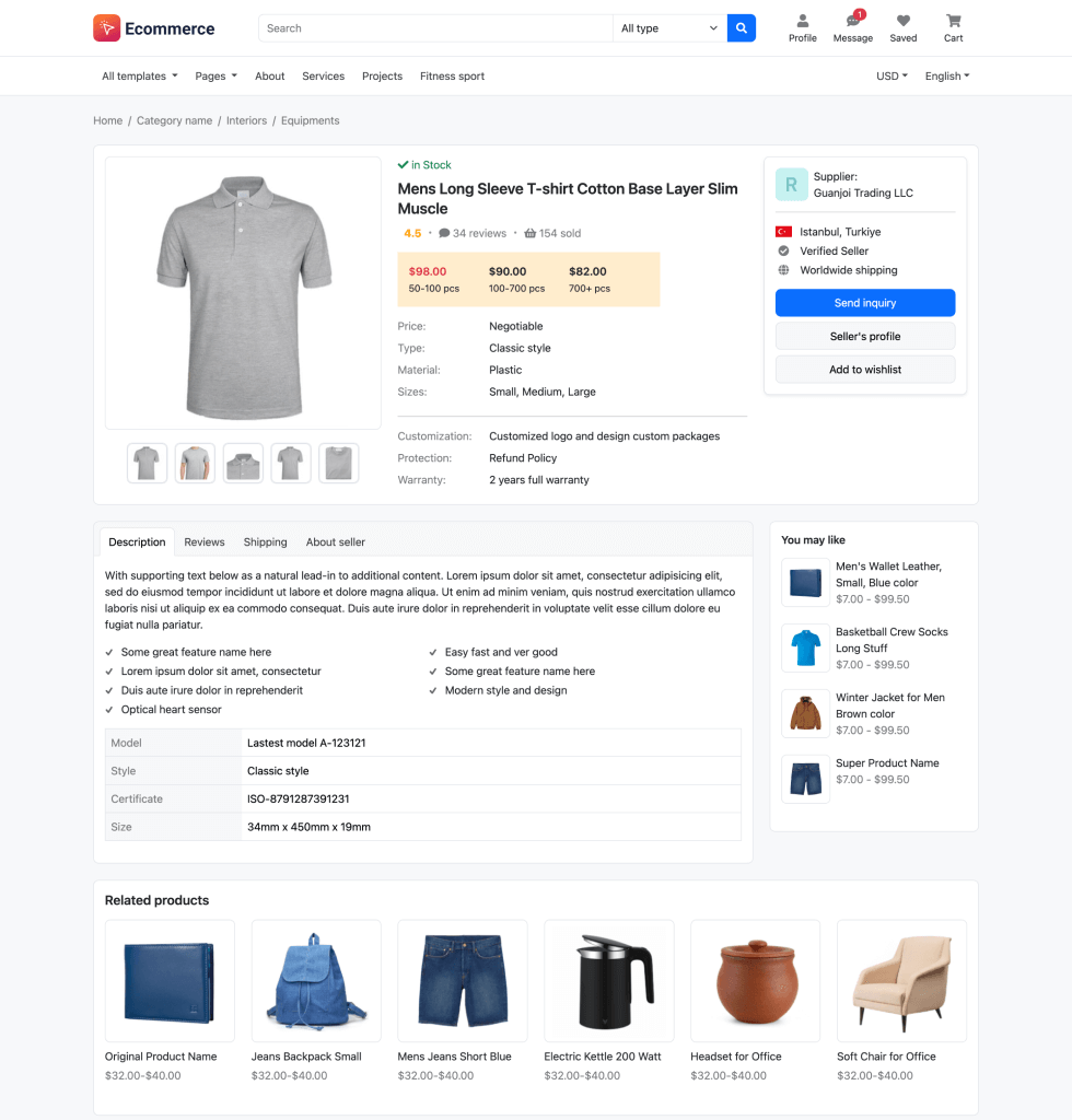 E-commerce shop mobile app design screenshot