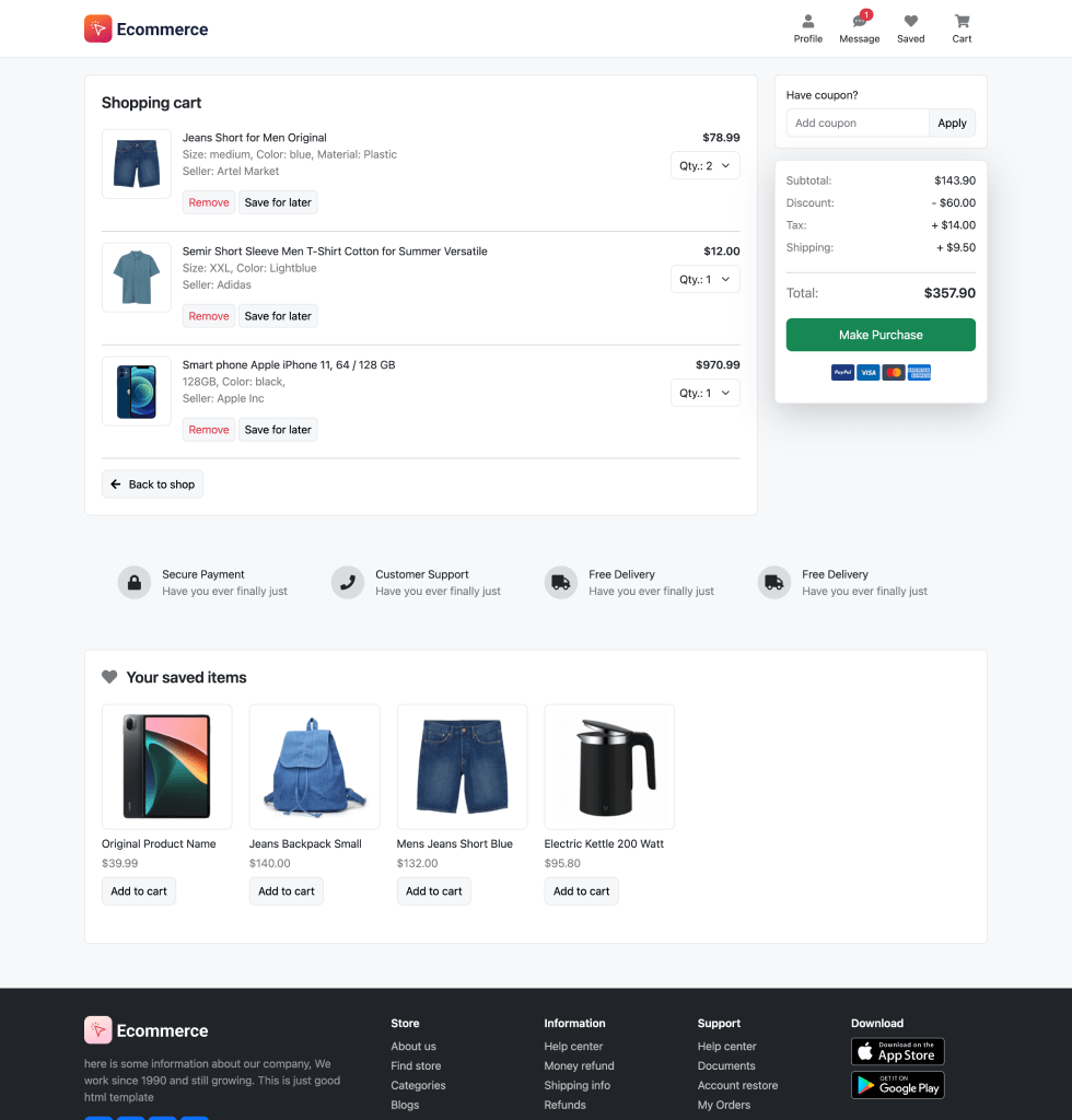 E-commerce shop mobile app design screenshot